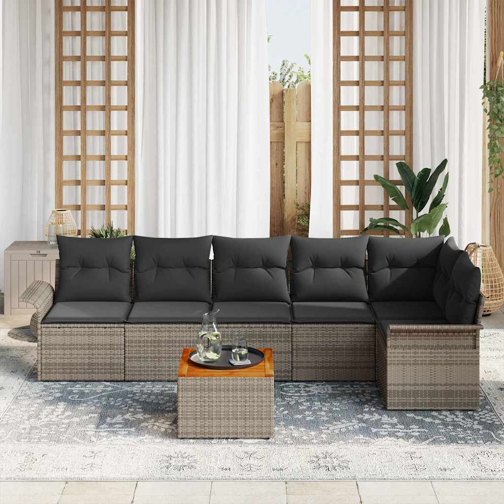 Garten-Sofa-Set mit Kissen mit Speicher mit Kissen 7 pcs Grau